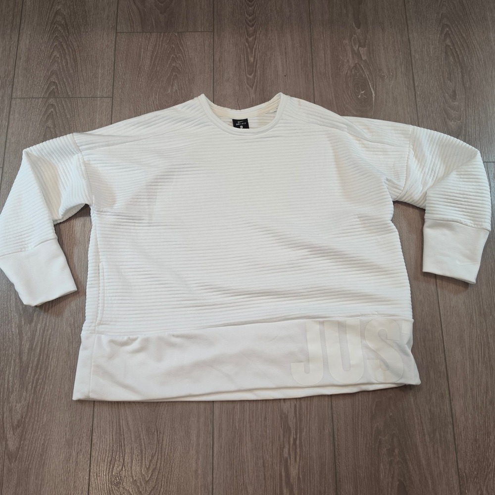 Nike Dri-FIT Womens XL White Ribbed Textured Sweatshirt Just Do It Pockets